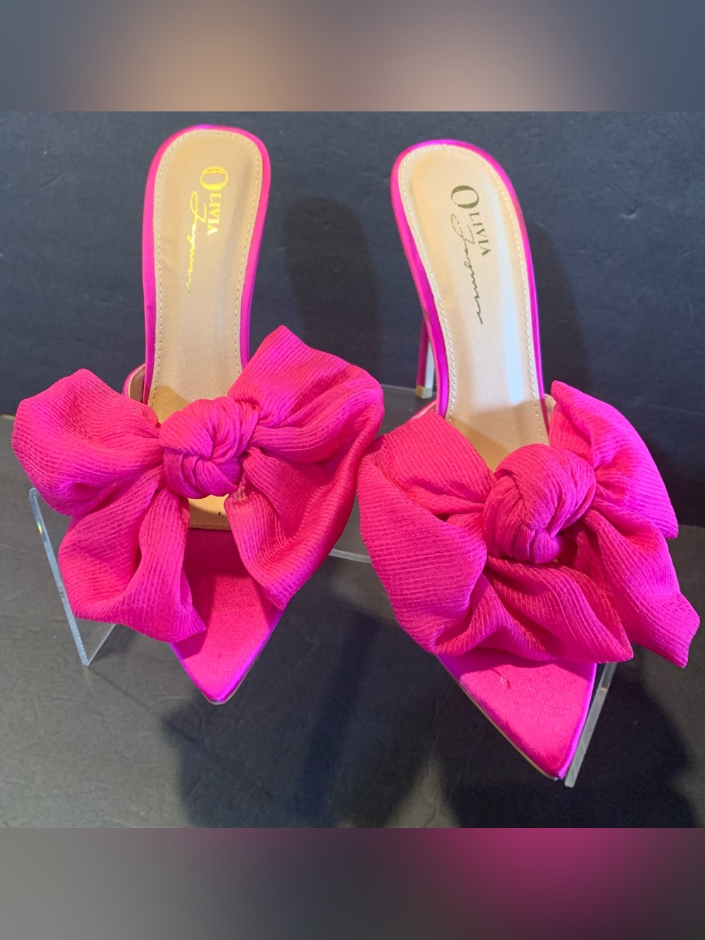 Olivia NEW without box 7.5 Hot Pink Bow Pointed Open Toe Stilleto Mules